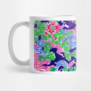 Modern chinoiserie flowers and branches on deep blue Mug